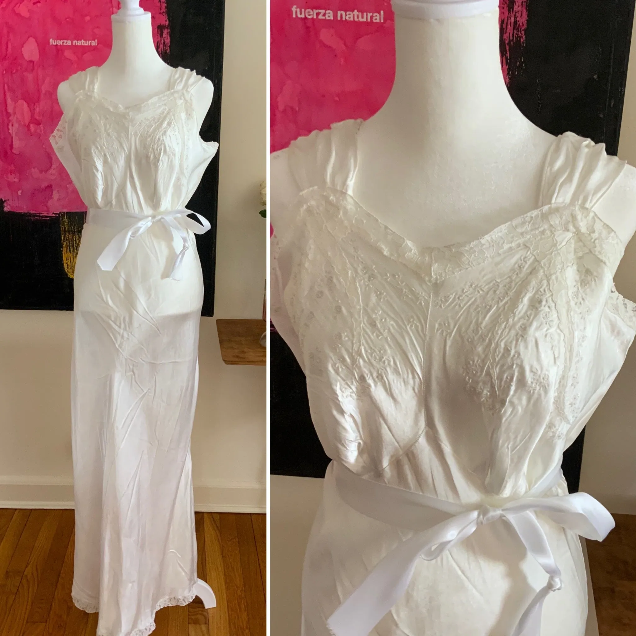 Satin Bridal Nightgown - 50s - 50H