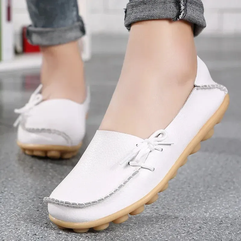 Shoes for Women Moccasins Flats  Woman Loafers Genuine Leather Female Shoes Slip On Ballet Nurse Women's Shoes