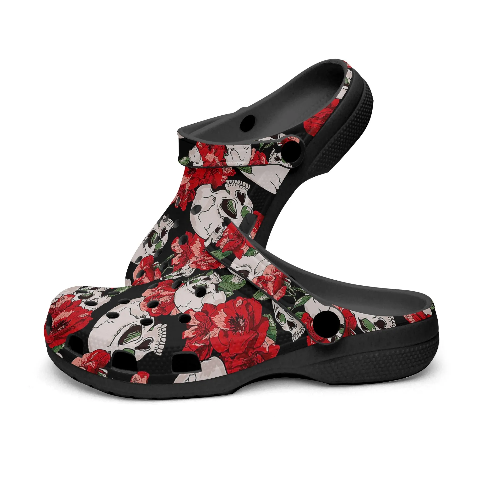 Skull & Rose Clogs – Tattoo-Inspired Stylish Slip-On Footwear