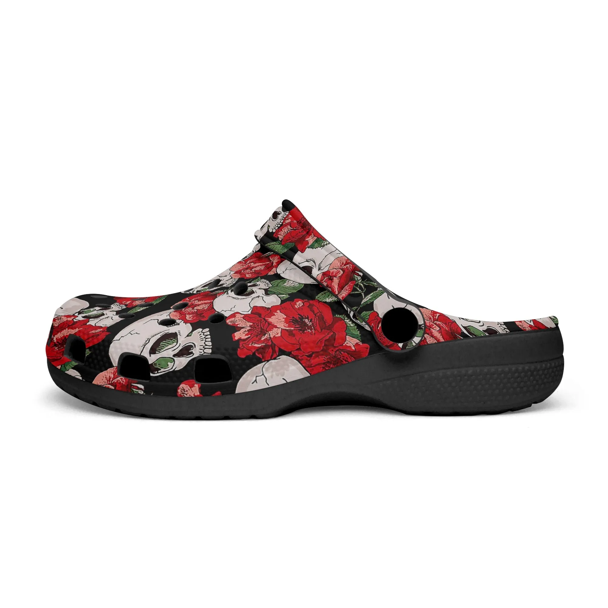 Skull & Rose Clogs – Tattoo-Inspired Stylish Slip-On Footwear