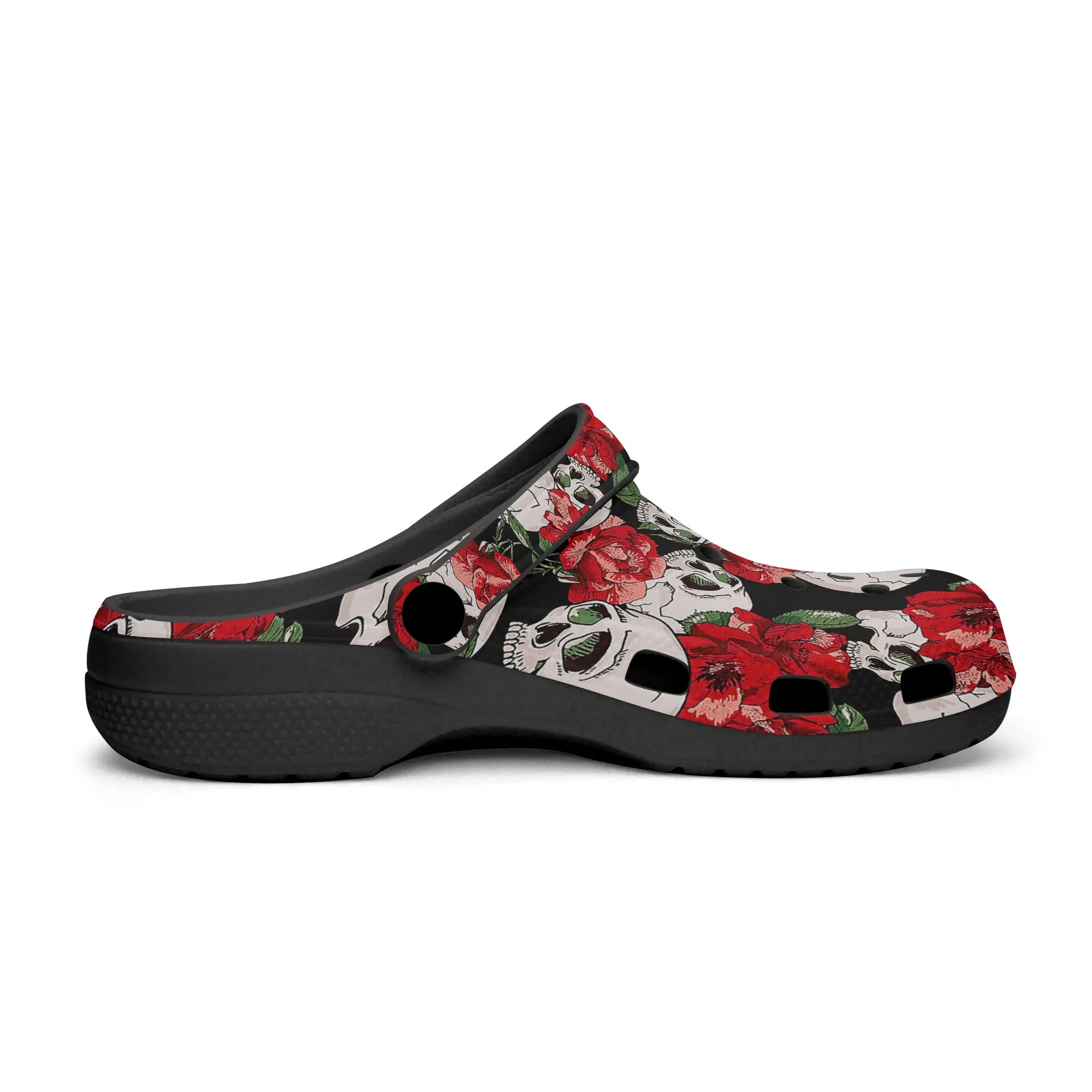 Skull & Rose Clogs – Tattoo-Inspired Stylish Slip-On Footwear
