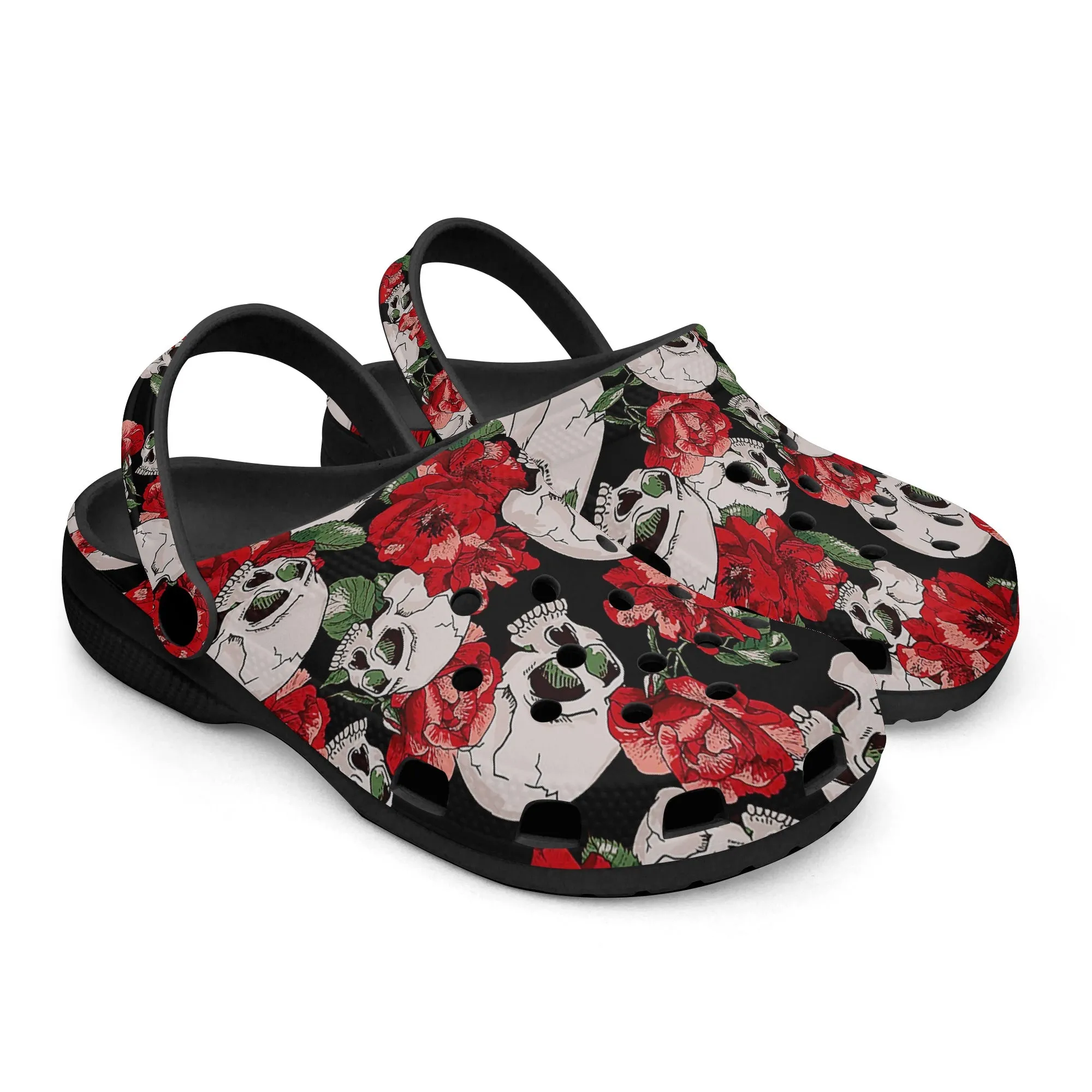Skull & Rose Clogs – Tattoo-Inspired Stylish Slip-On Footwear