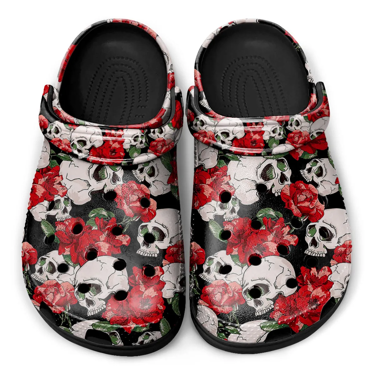 Skull & Rose Clogs – Tattoo-Inspired Stylish Slip-On Footwear