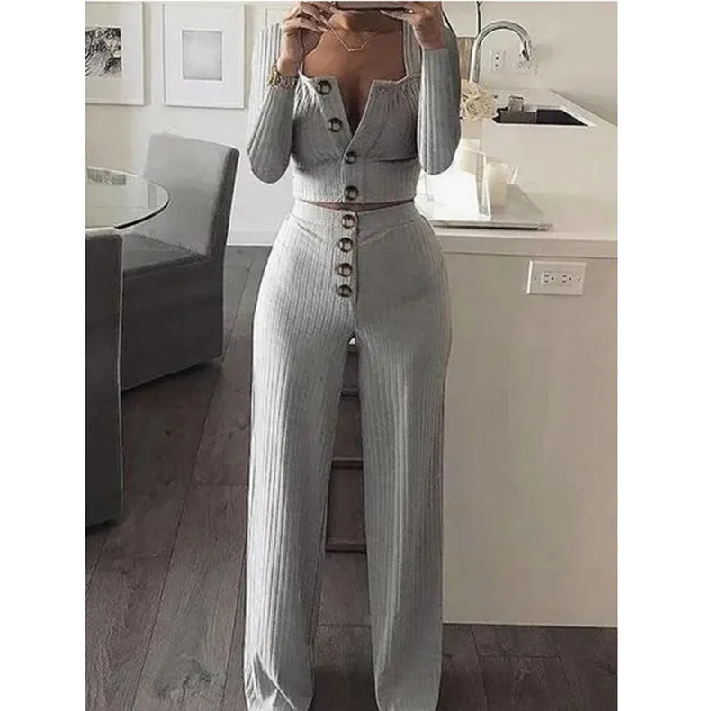 Sophisticated Ribbed Long-Sleeve Cardigan and High-Waist Pants Set