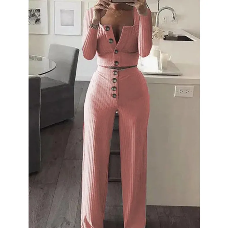 Sophisticated Ribbed Long-Sleeve Cardigan and High-Waist Pants Set