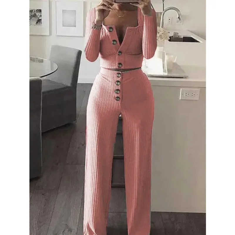 Sophisticated Ribbed Long-Sleeve Cardigan and High-Waist Pants Set