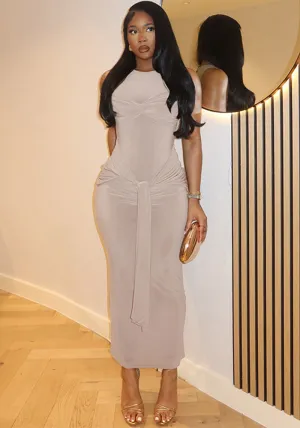 Sophisticated Sleeveless Round Neck Lace-Up Bodycon Dress