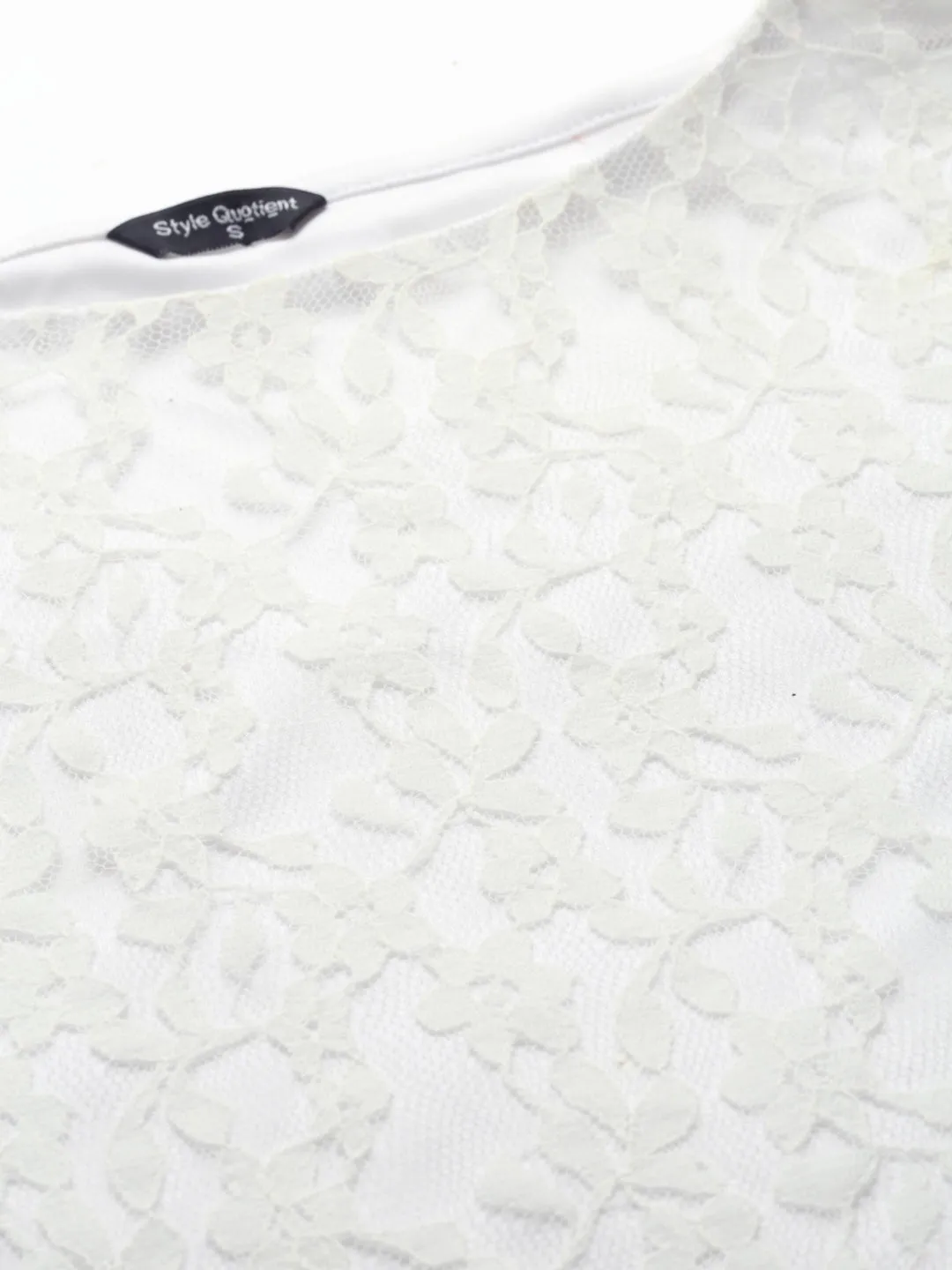Style Quotient Women White Lace Insert Embroidered Floral Top