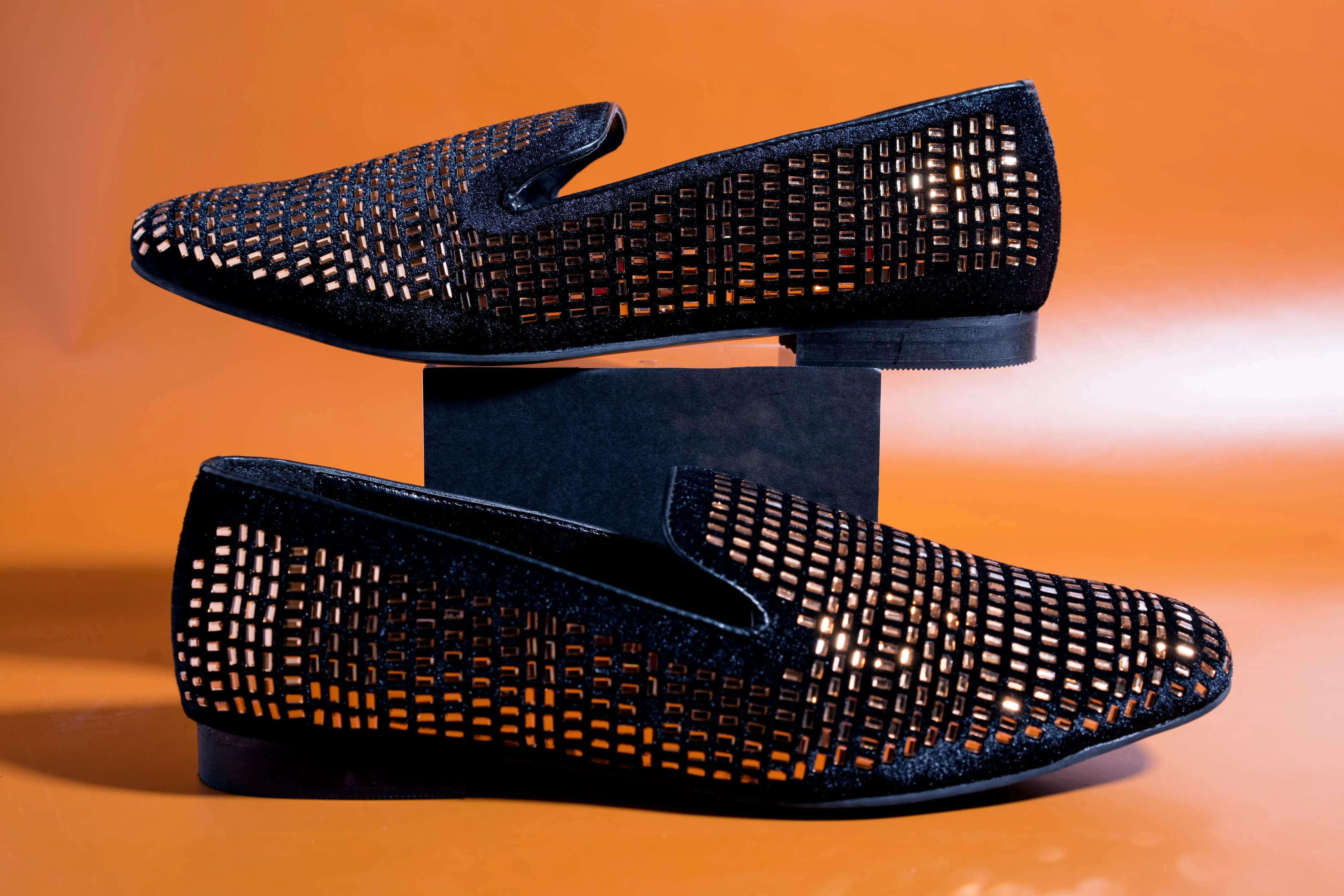 Stylish Mens Fashion Wedding Imported Studded Golden Moccasins High Quality Slip On Flat Loafer-JonasParamount