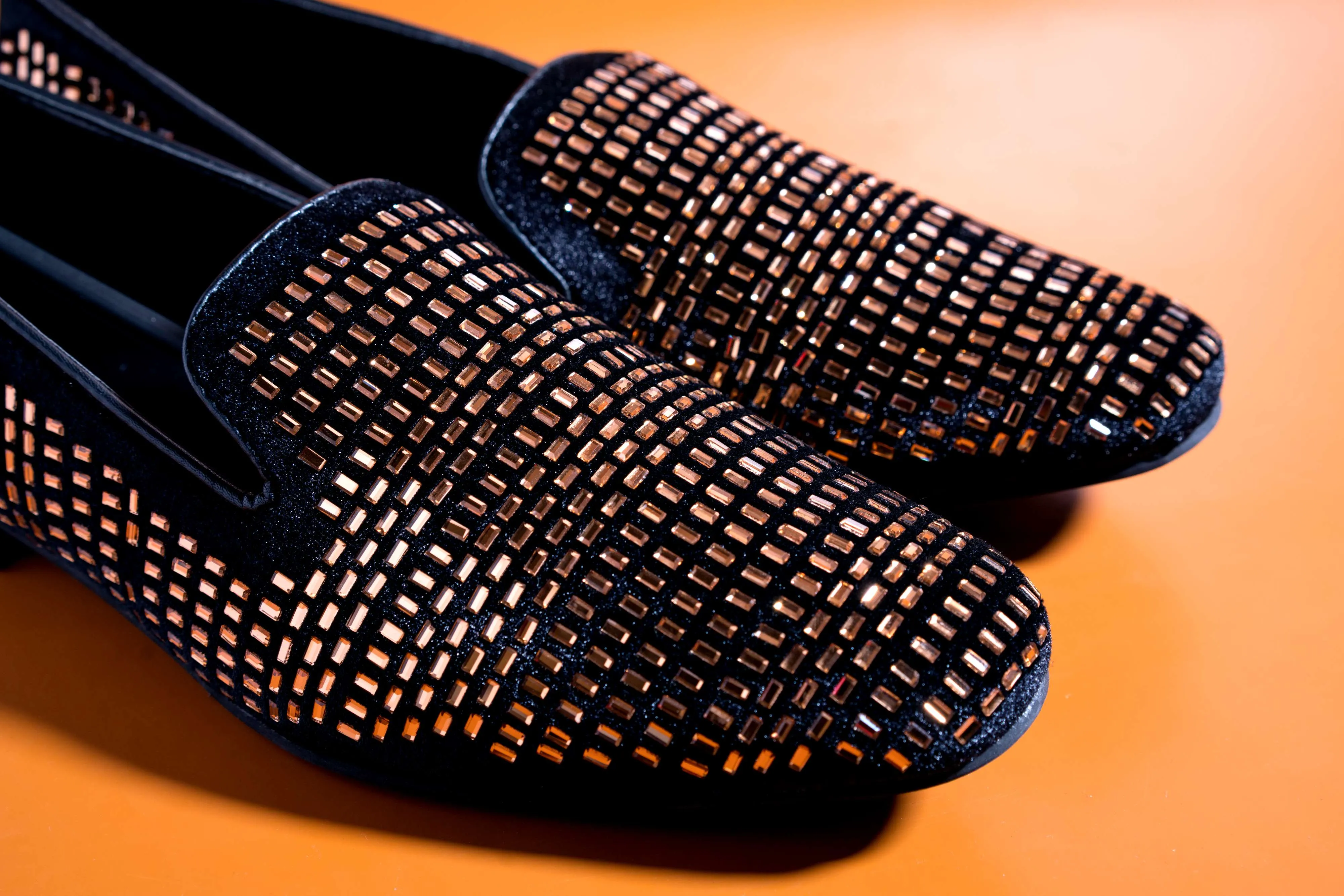 Stylish Mens Fashion Wedding Imported Studded Golden Moccasins High Quality Slip On Flat Loafer-JonasParamount
