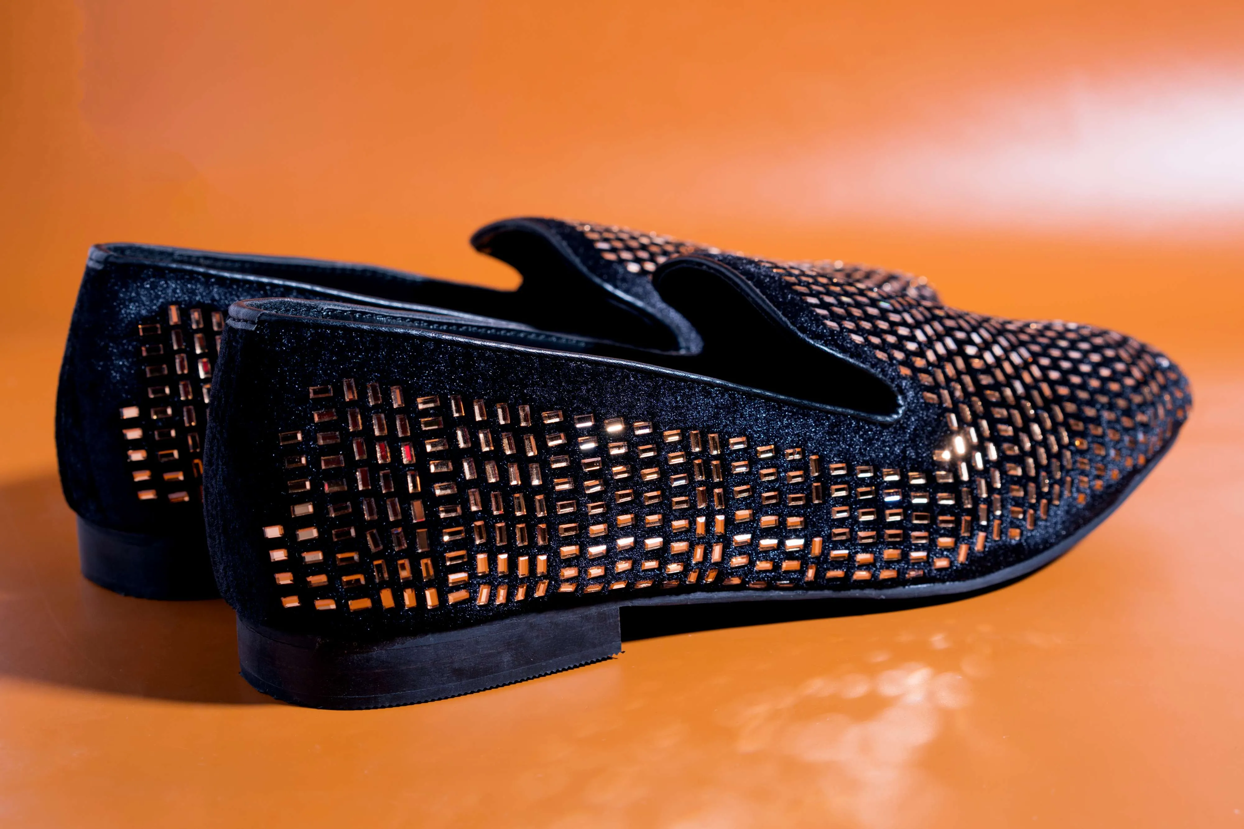 Stylish Mens Fashion Wedding Imported Studded Golden Moccasins High Quality Slip On Flat Loafer-JonasParamount