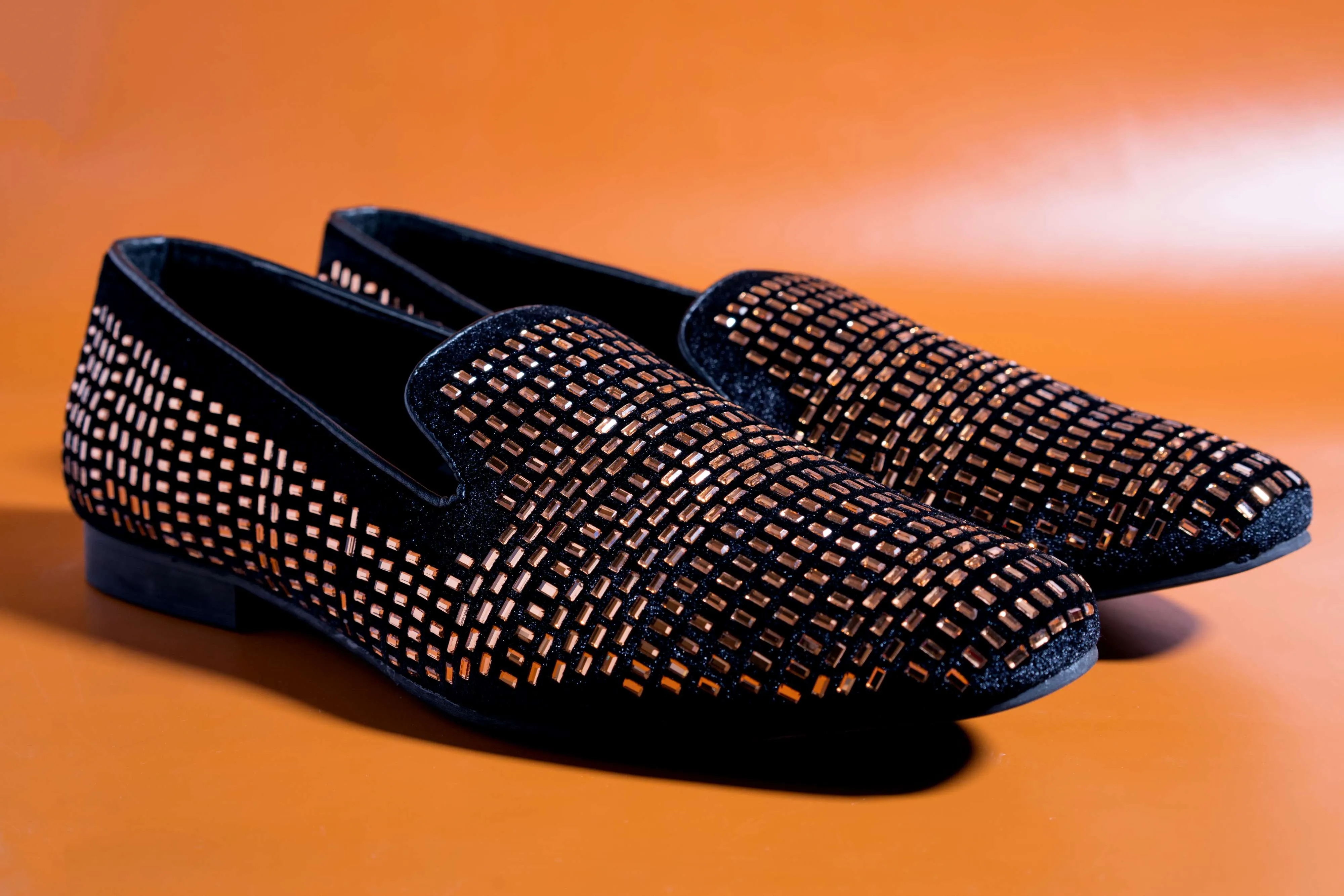 Stylish Mens Fashion Wedding Imported Studded Golden Moccasins High Quality Slip On Flat Loafer-JonasParamount