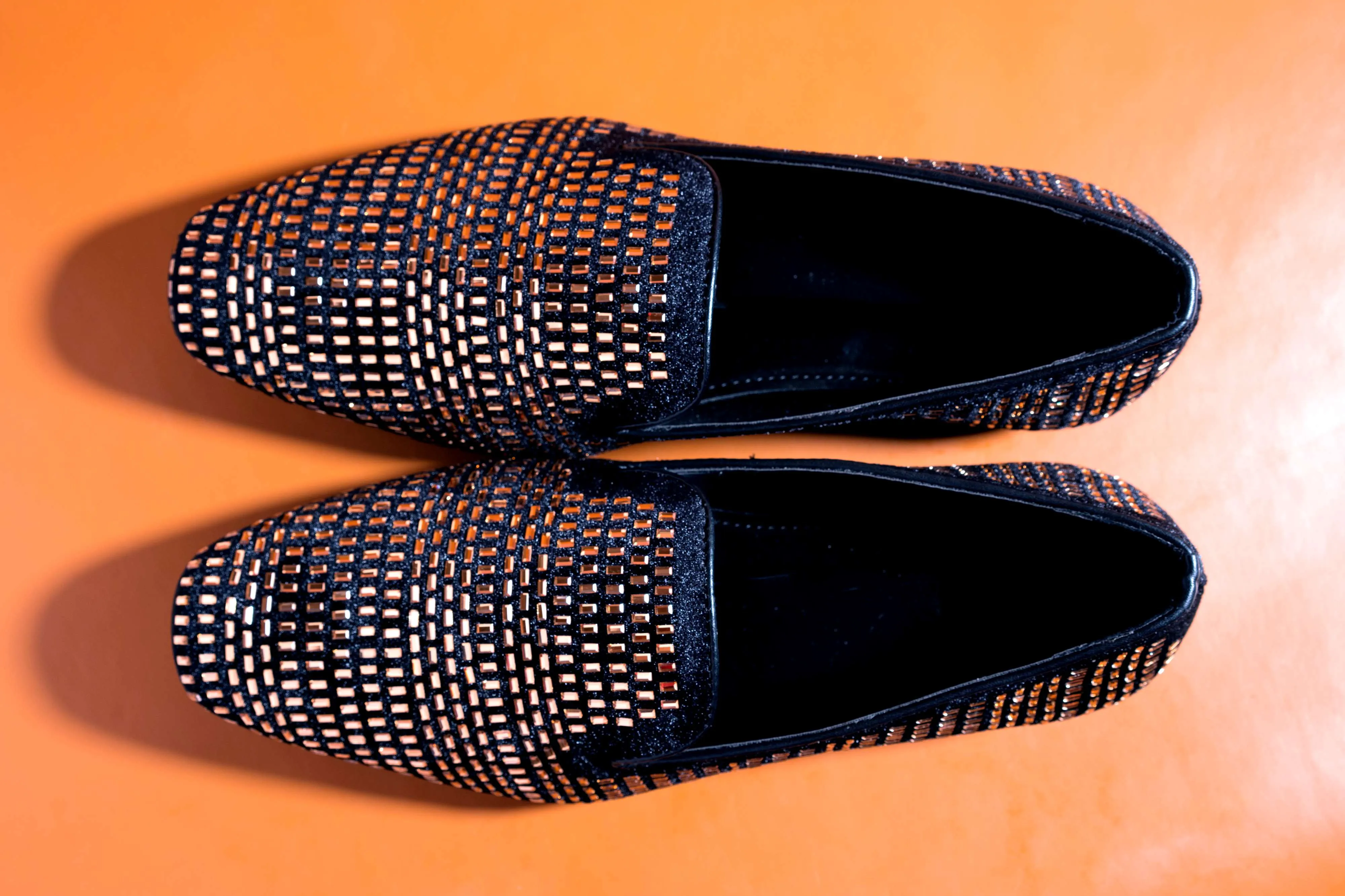 Stylish Mens Fashion Wedding Imported Studded Golden Moccasins High Quality Slip On Flat Loafer-JonasParamount