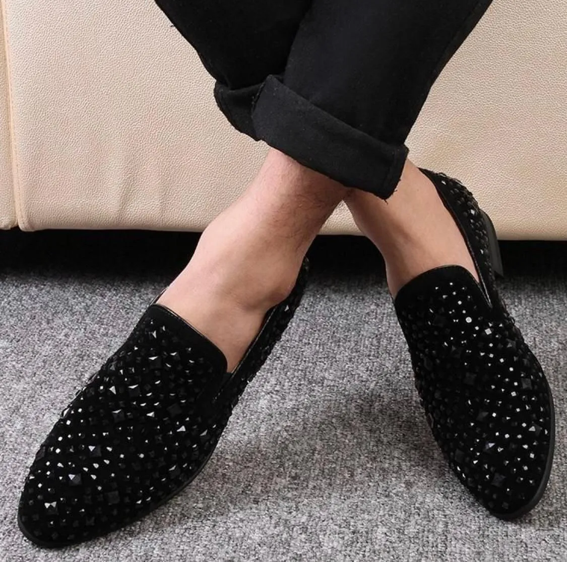 Stylish Studded Moccasins Men's Fashion Wedding Revert High Quality Slip On Flat Loafer-JonasParamount
