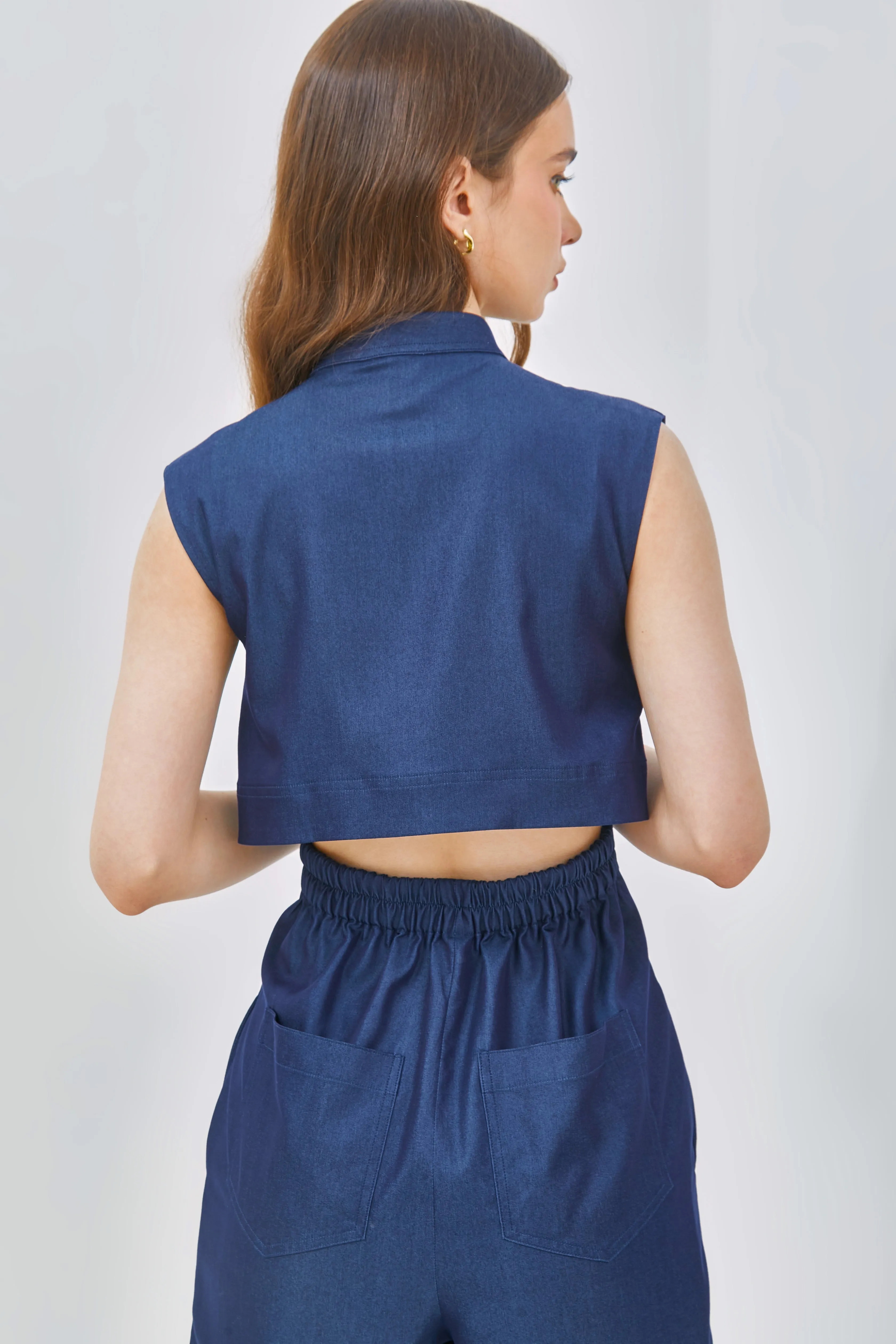 Tencel Denim Romper With Open Back