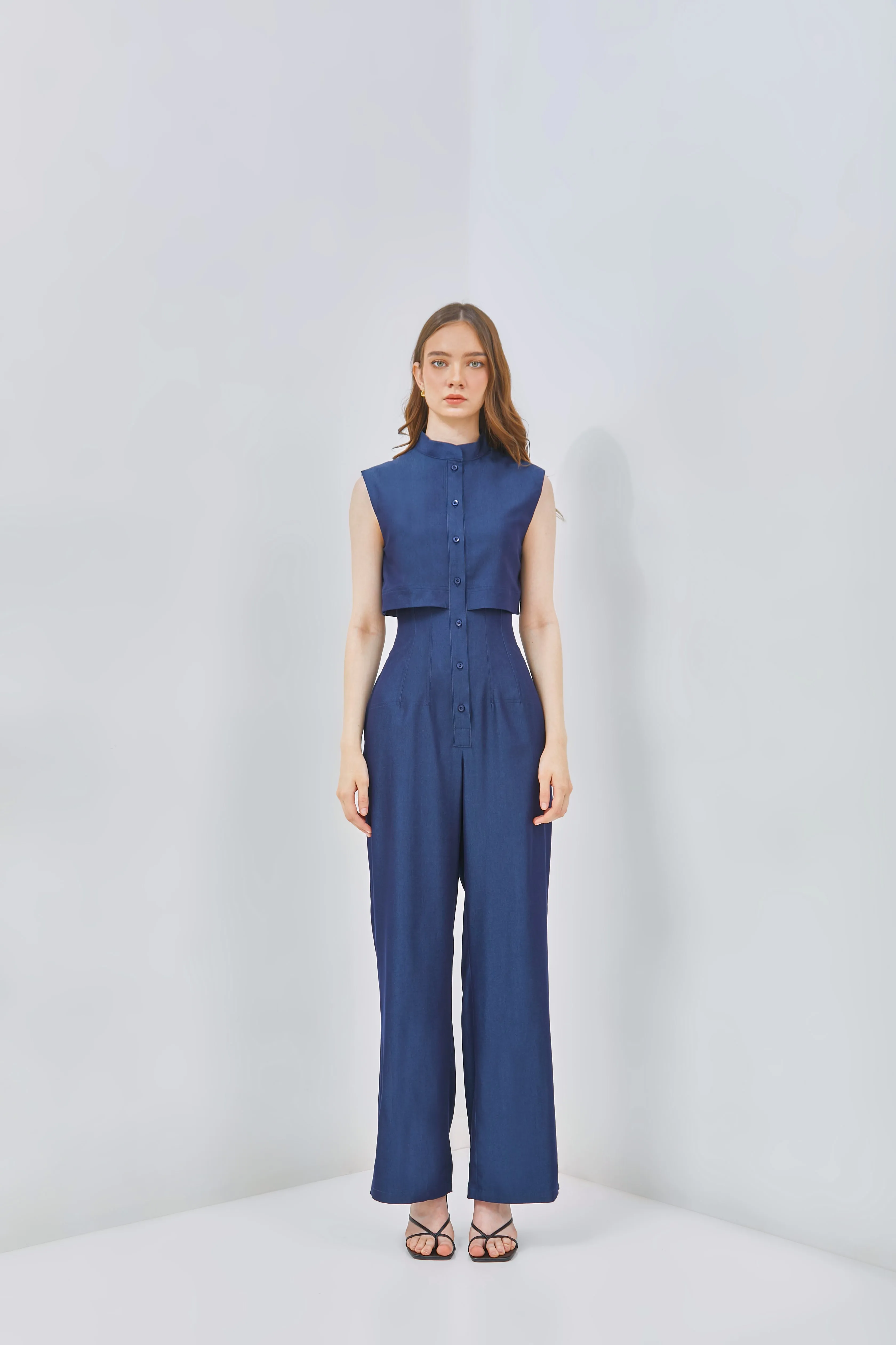 Tencel Denim Romper With Open Back