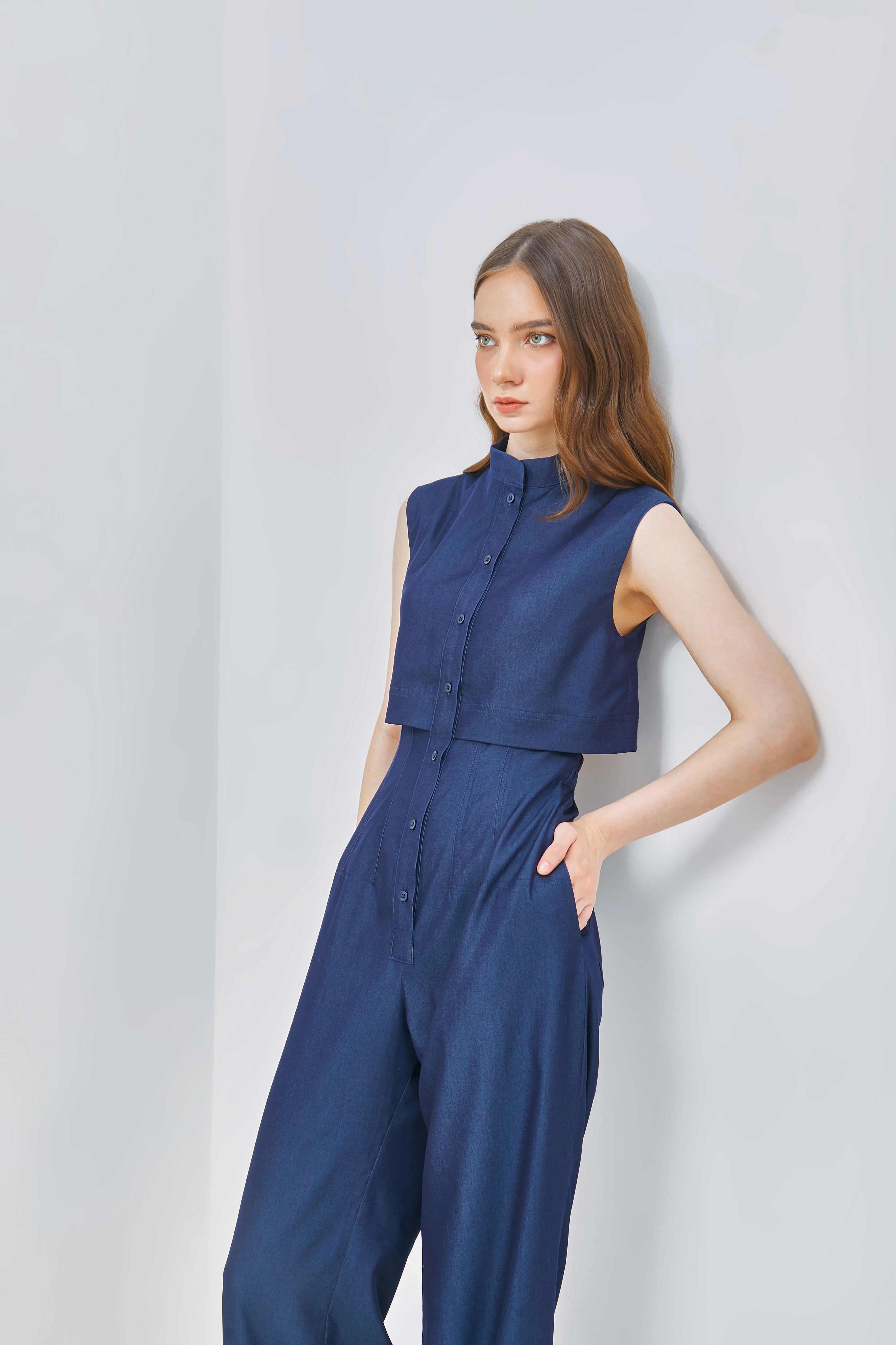 Tencel Denim Romper With Open Back