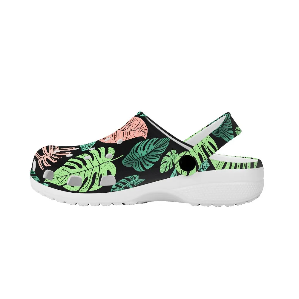 Tropical Leaf Print Adult Clogs