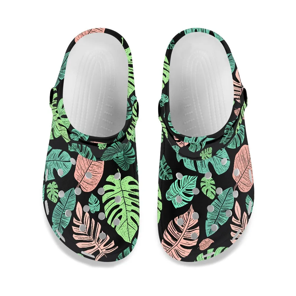 Tropical Leaf Print Adult Clogs