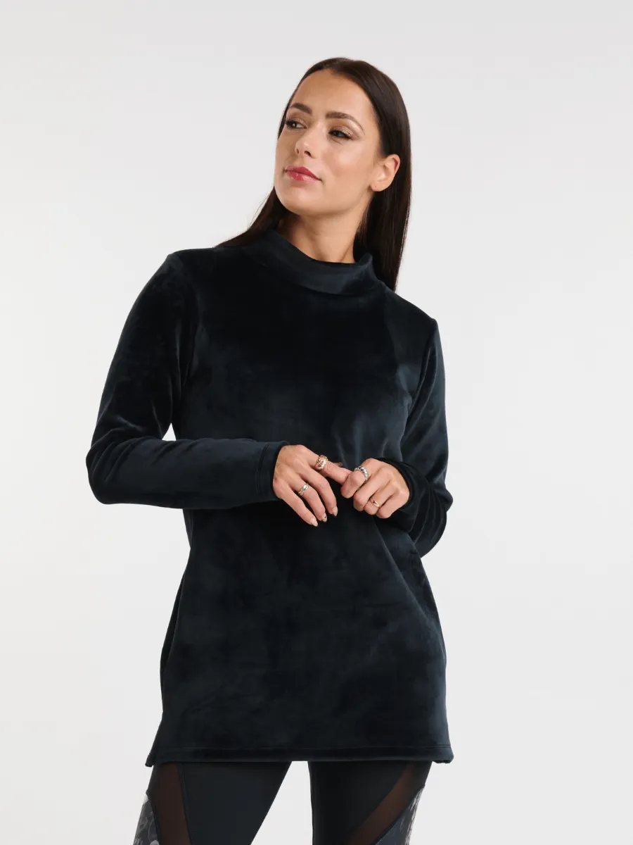 Tunique Velours Col Montant - Noir