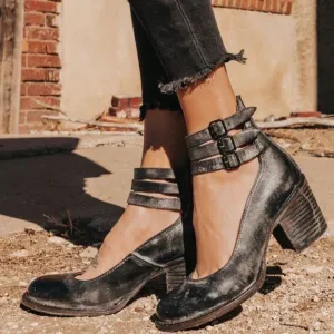 Vintage Block Heel Sandals with Double Ankle Straps