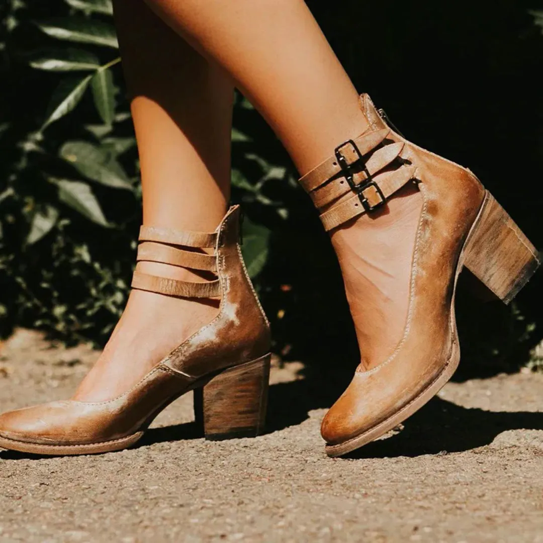 Vintage Block Heel Sandals with Double Ankle Straps