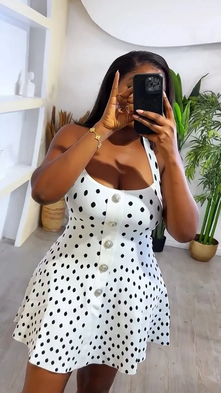 Vintage Charm Polka Dot Halter Button-Up Mini Dress