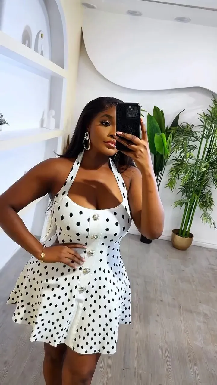 Vintage Charm Polka Dot Halter Button-Up Mini Dress