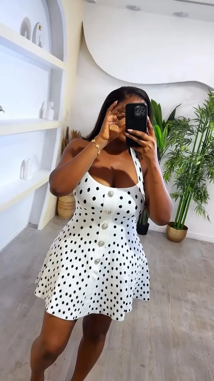 Vintage Charm Polka Dot Halter Button-Up Mini Dress