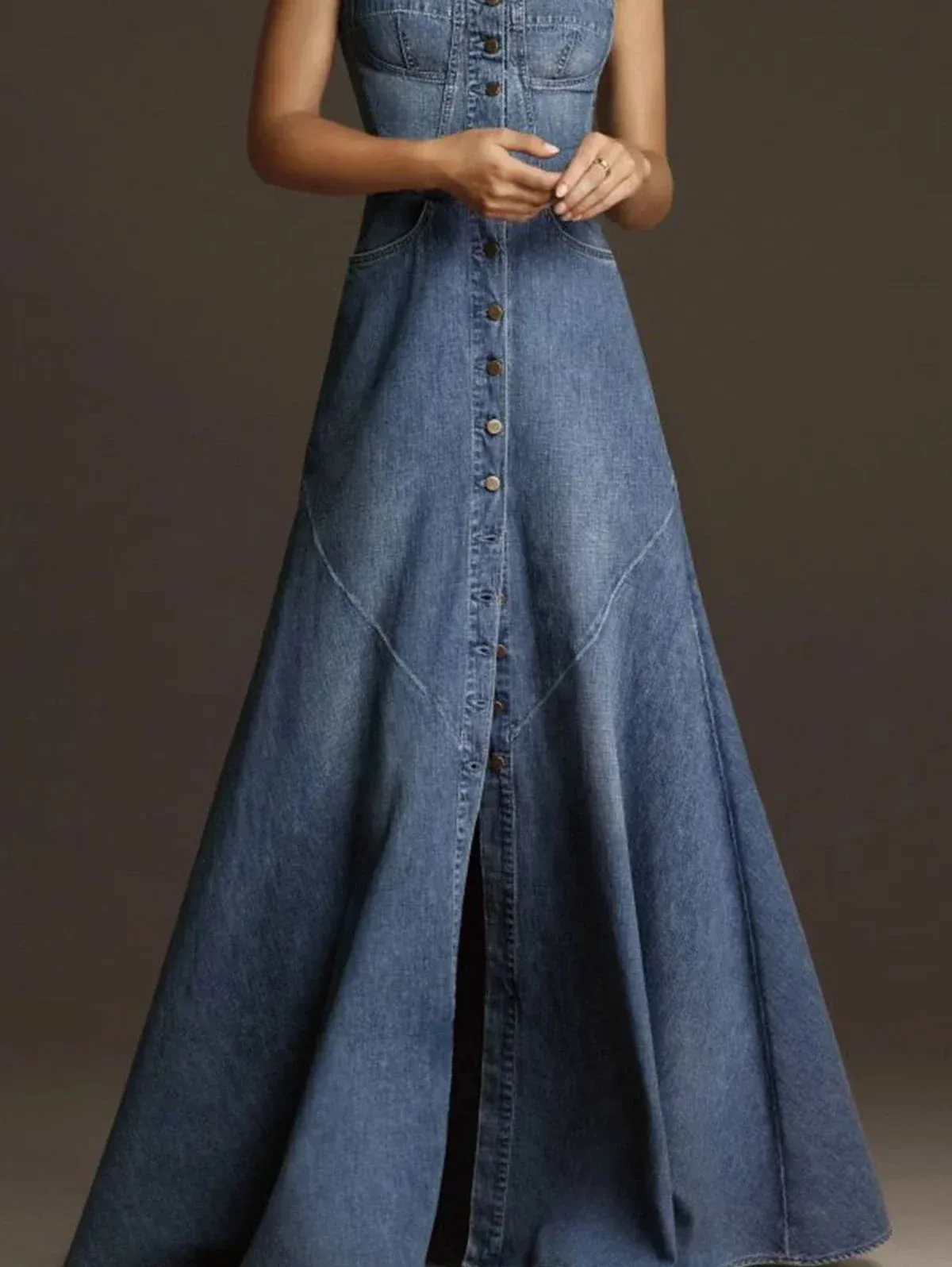 Vintage Denim Spaghetti Strap A-Line Dress