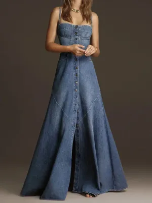 Vintage Denim Spaghetti Strap A-Line Dress