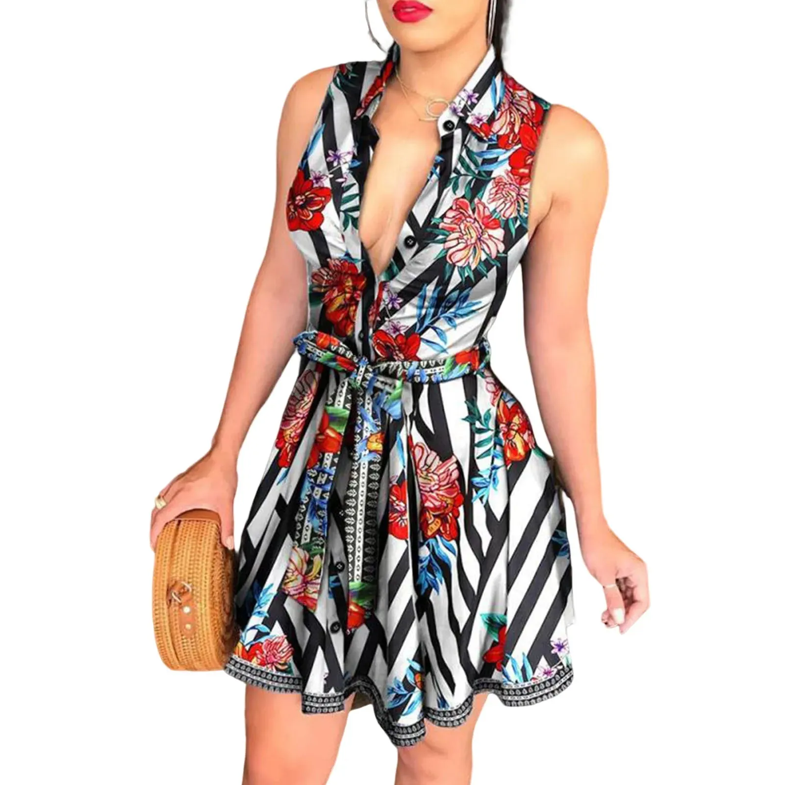 Vintage Polka Dot Mini Dress – Elegant V-Neck A-Line Dress for Women