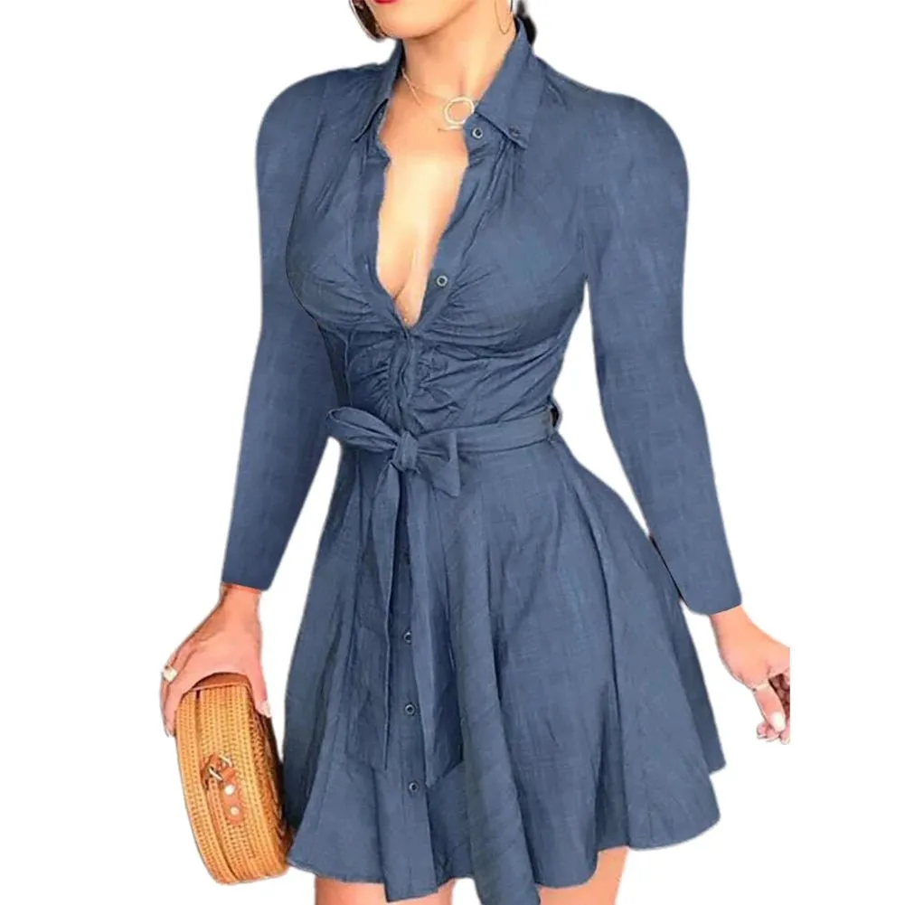 Vintage Polka Dot Mini Dress – Elegant V-Neck A-Line Dress for Women