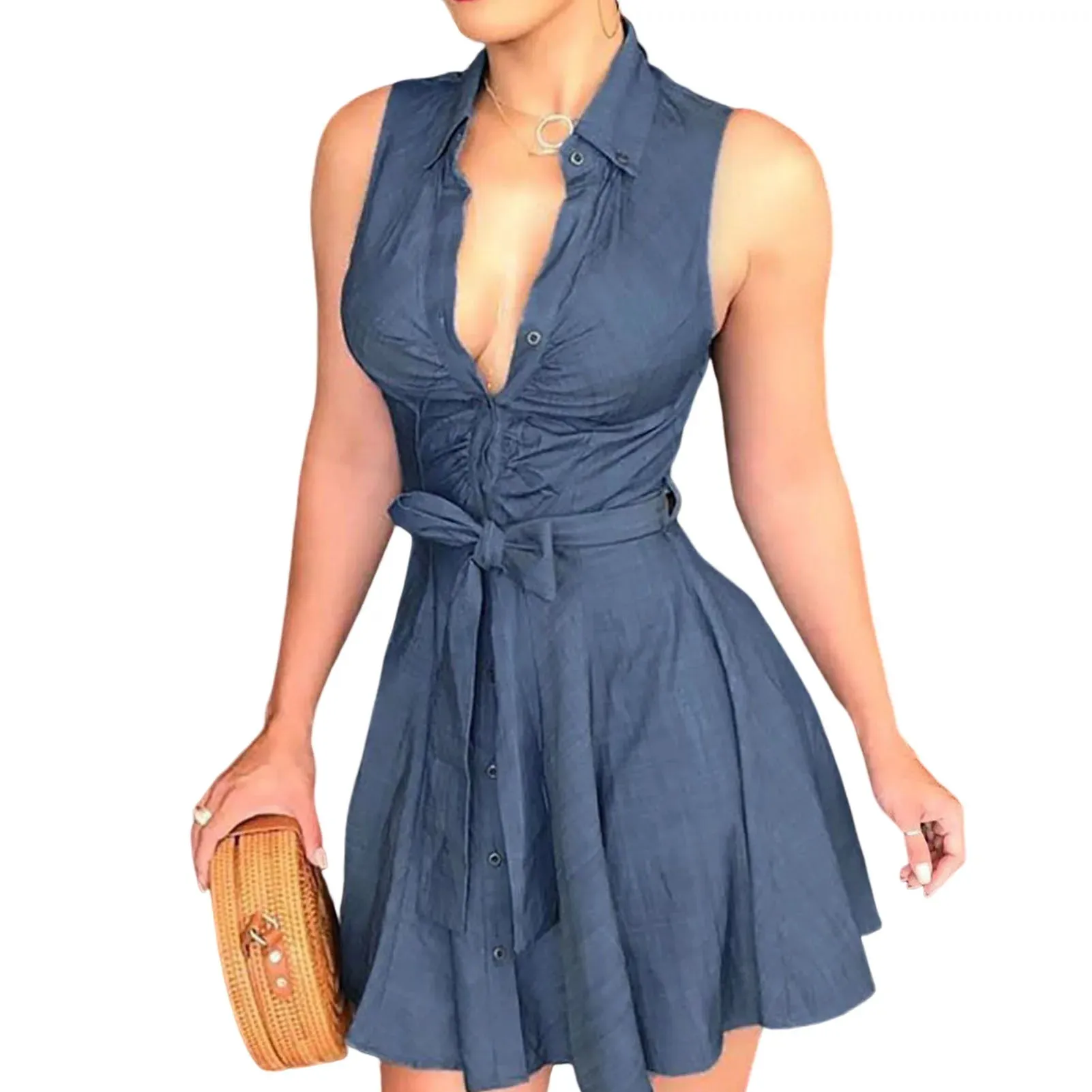 Vintage Polka Dot Mini Dress – Elegant V-Neck A-Line Dress for Women