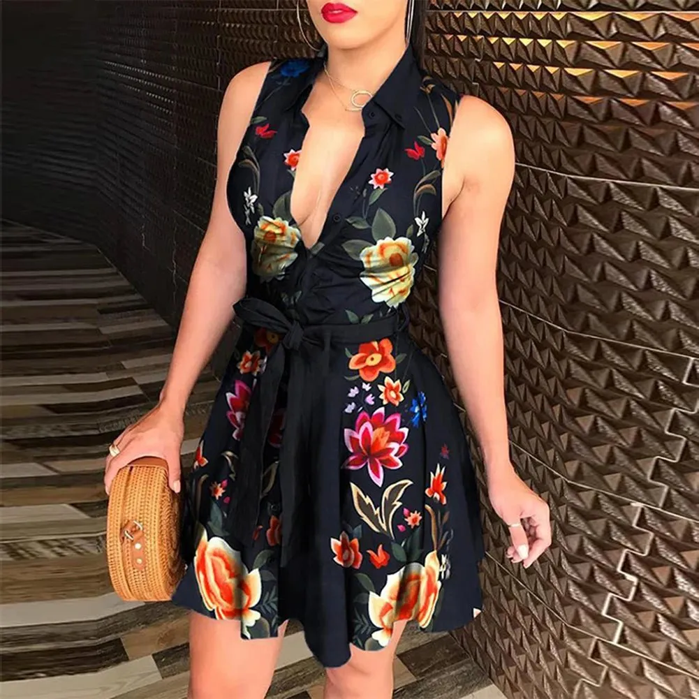 Vintage Polka Dot Mini Dress – Elegant V-Neck A-Line Dress for Women