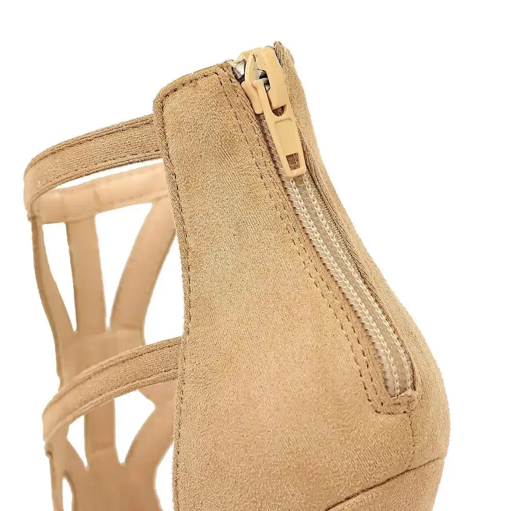 Women Shoes Summer Breathable zipper sandals Mujer Sandalias Hollow Out Open-toed Roman High Heels Sandals Female Club Shoes