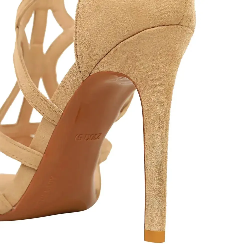 Women Shoes Summer Breathable zipper sandals Mujer Sandalias Hollow Out Open-toed Roman High Heels Sandals Female Club Shoes