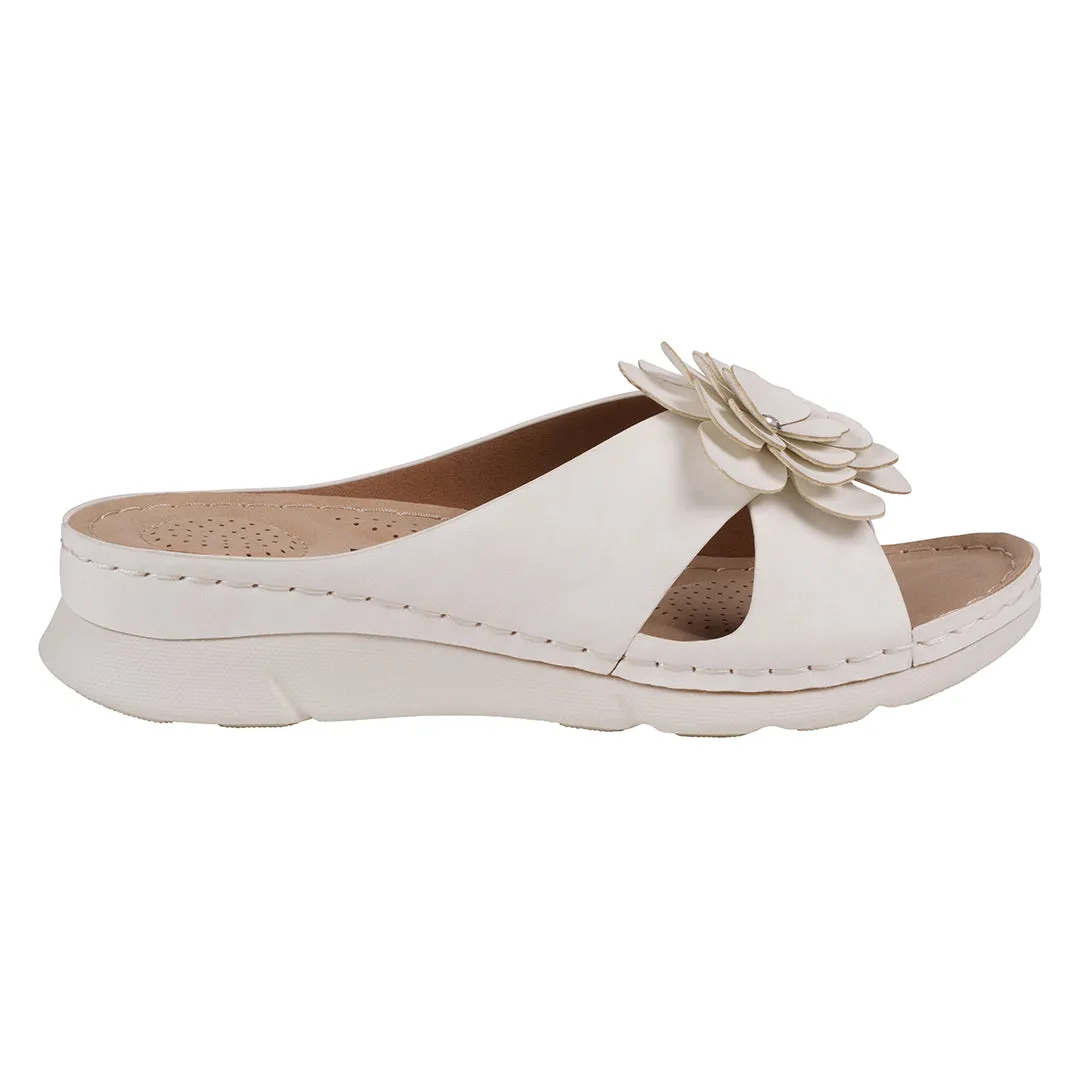Women's Claire White Flower Rosette Comfort Sandals