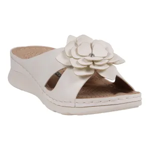 Women's Claire White Flower Rosette Comfort Sandals