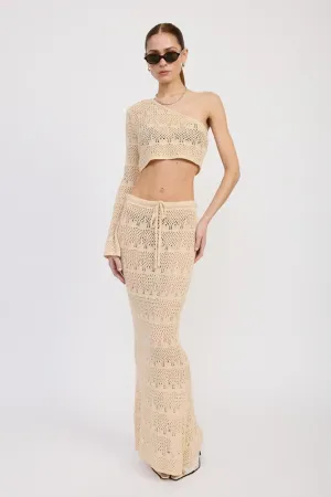 Women's Cream Crochet Maxi Skirt with Waist Drawstrings