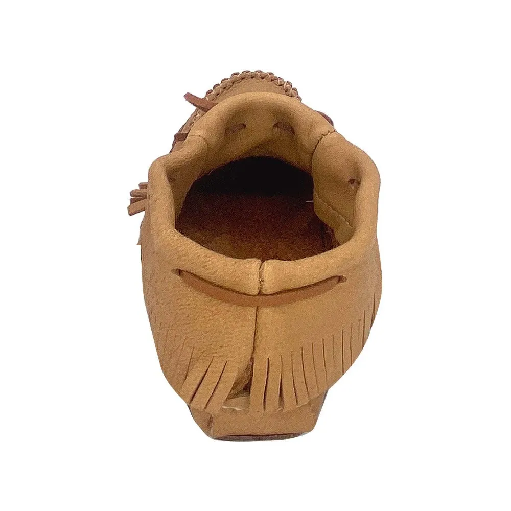 Women's Earthing Moccasins Moose Hide Fringed with Heavy Oil Tan Soles