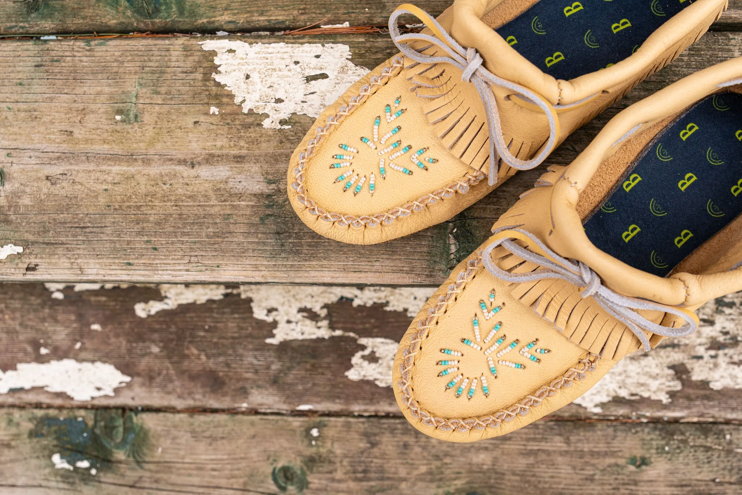 Women's Moose Hide Beaded & Fringed Moccasin Shoes