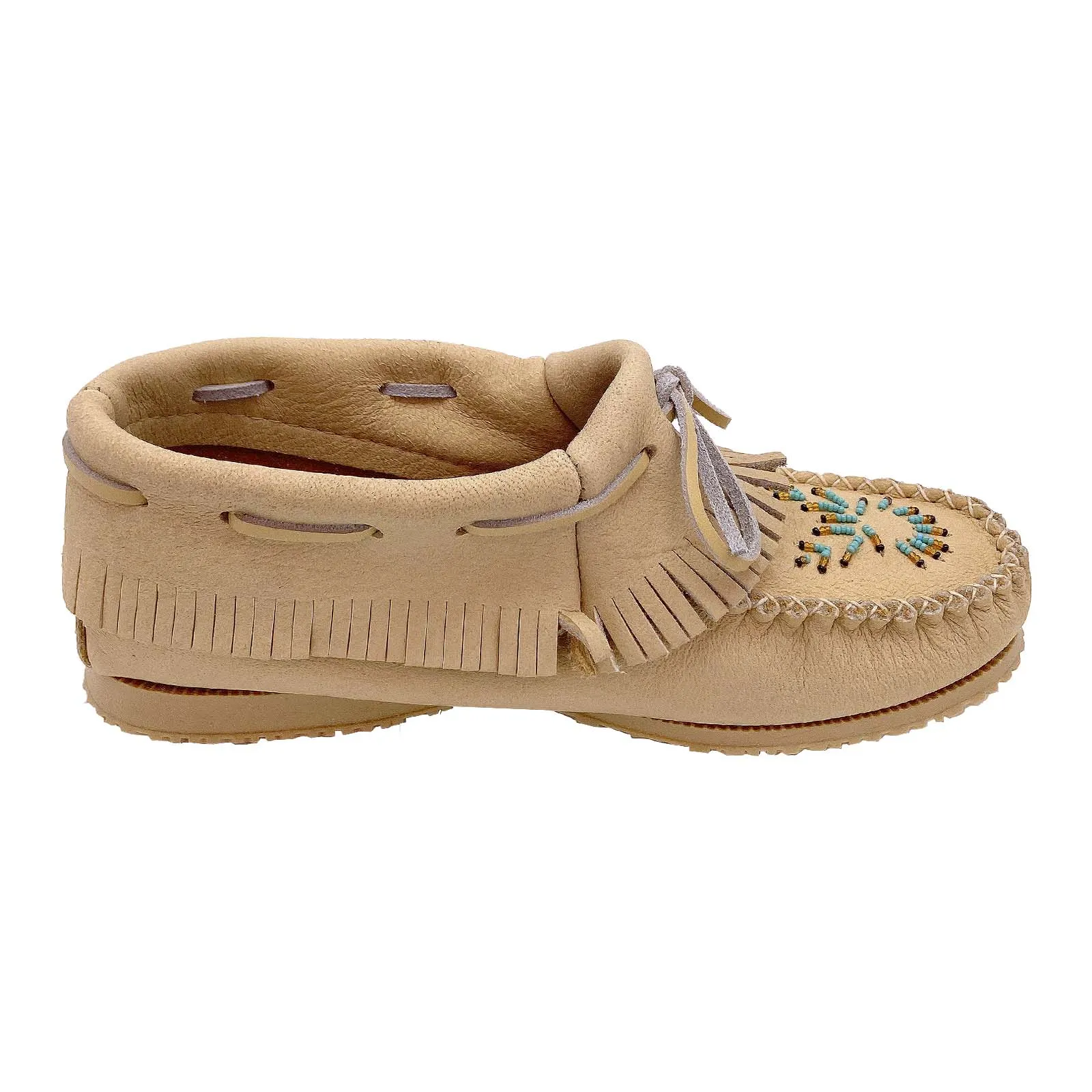 Women's Moose Hide Beaded & Fringed Moccasin Shoes