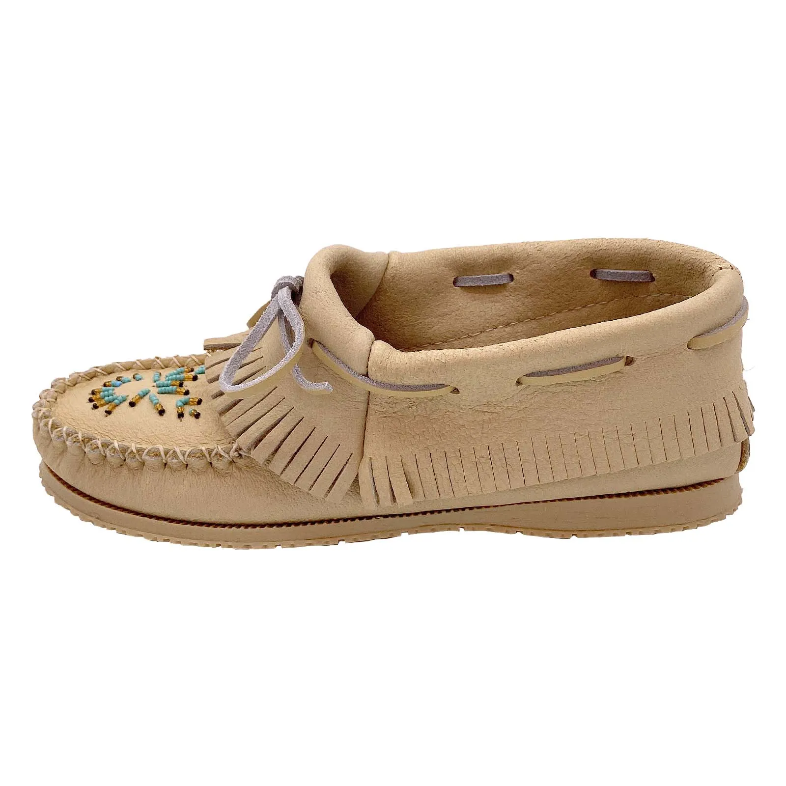 Women's Moose Hide Beaded & Fringed Moccasin Shoes