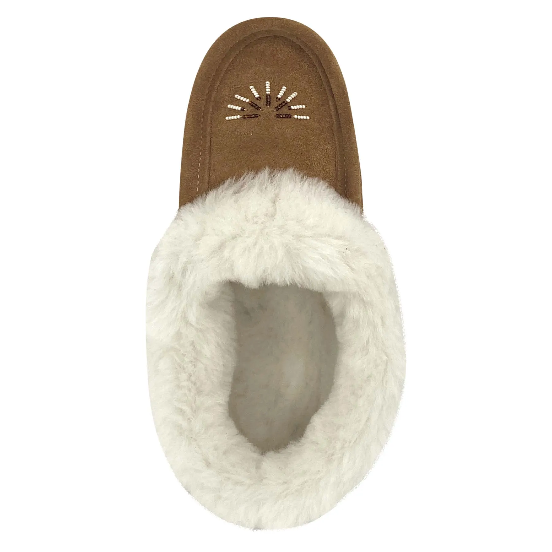 Women's Sheepskin Lined Beaded Crepe Sole Moccasins