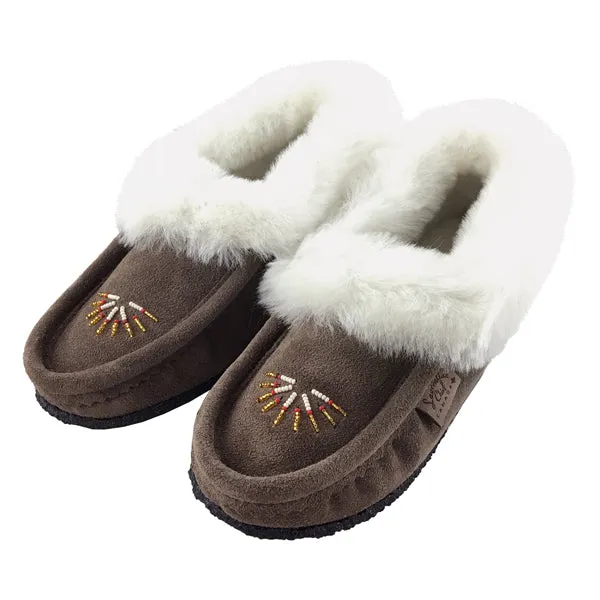 Women's Sheepskin Lined Beaded Crepe Sole Moccasins
