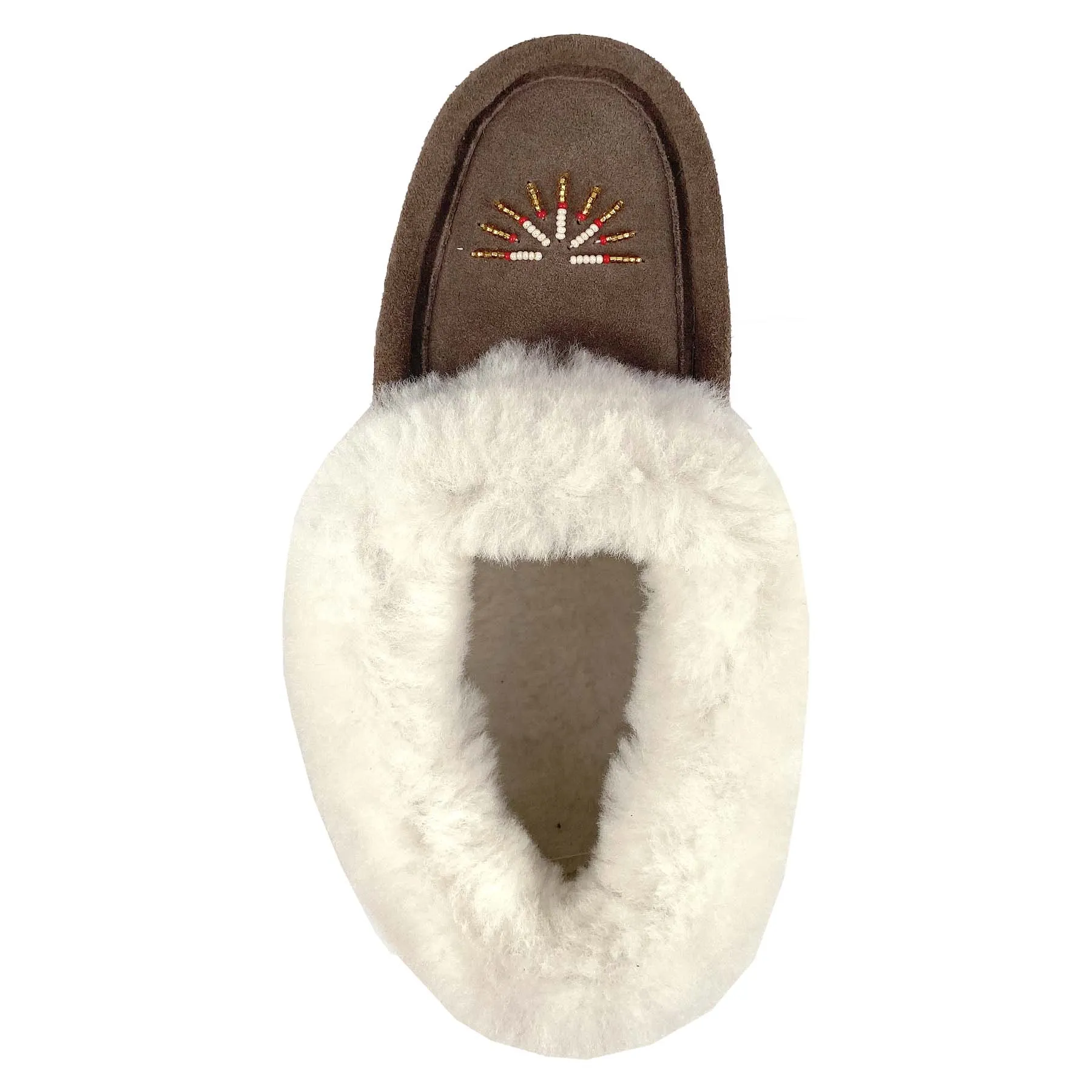 Women's Sheepskin Lined Beaded Crepe Sole Moccasins