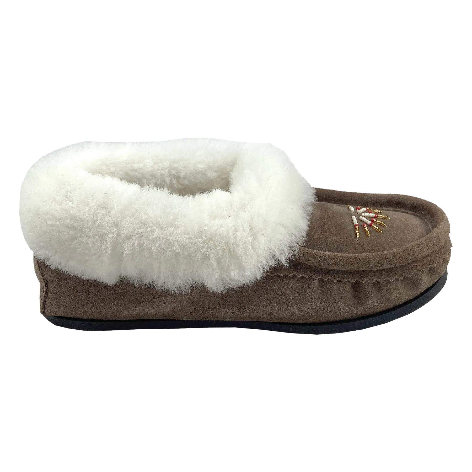 Women's Sheepskin Lined Beaded Crepe Sole Moccasins