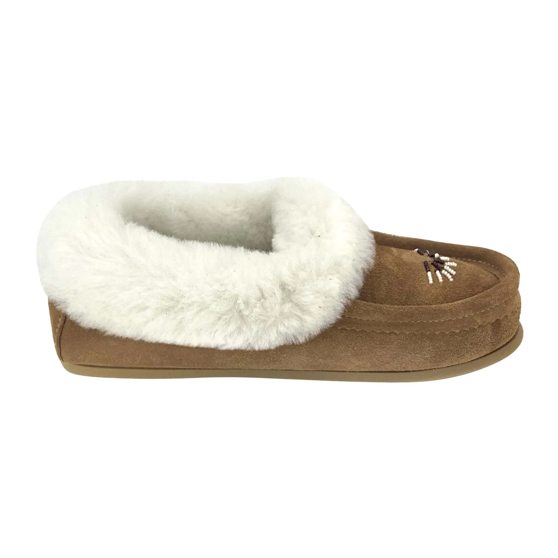 Women's Sheepskin Lined Beaded Crepe Sole Moccasins