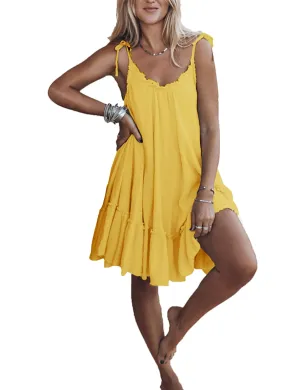 Womens Summer Dresses Spaghetti Strap Mini Dress Adjustable Tiered Cami Boho Dress(SummerYellow)